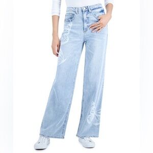 NWT Tinseltown Juniors' Wide-Leg Butterfly-Print Jeans